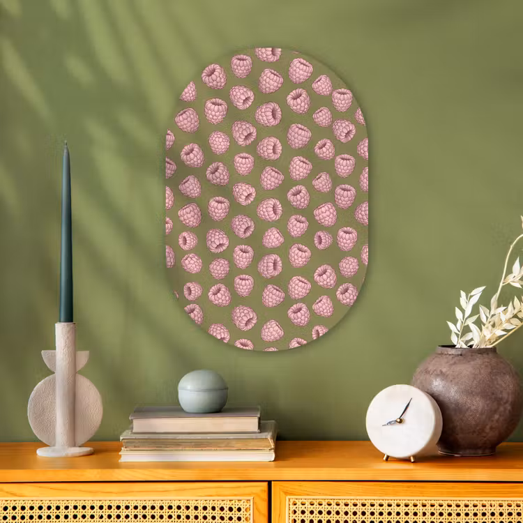 Eten - Patroon - Illustratie - Roze - Groen Wandcirkel Ovaal Forex klein -sfeer2
