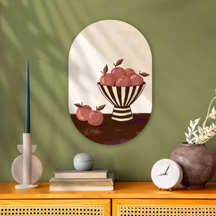 Eten - Schaal - Stilleven - Modern - Rood Wandcirkel Ovaal Forex klein -sfeer2