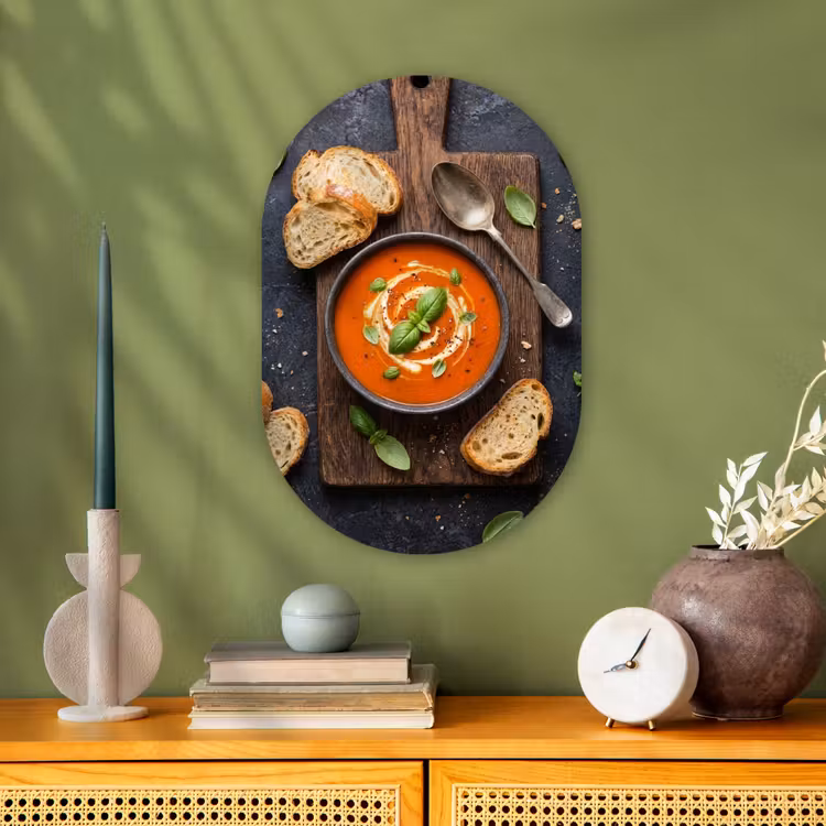 Eten - Soep - Basilicum - Rustiek - Rood Wandcirkel Ovaal Forex klein -sfeer2