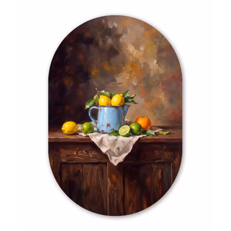 Oval - Plastic - Food - Still Life - Classical - Eten - Stilleven - Klassiek Wandcirkel Ovaal Forex klein