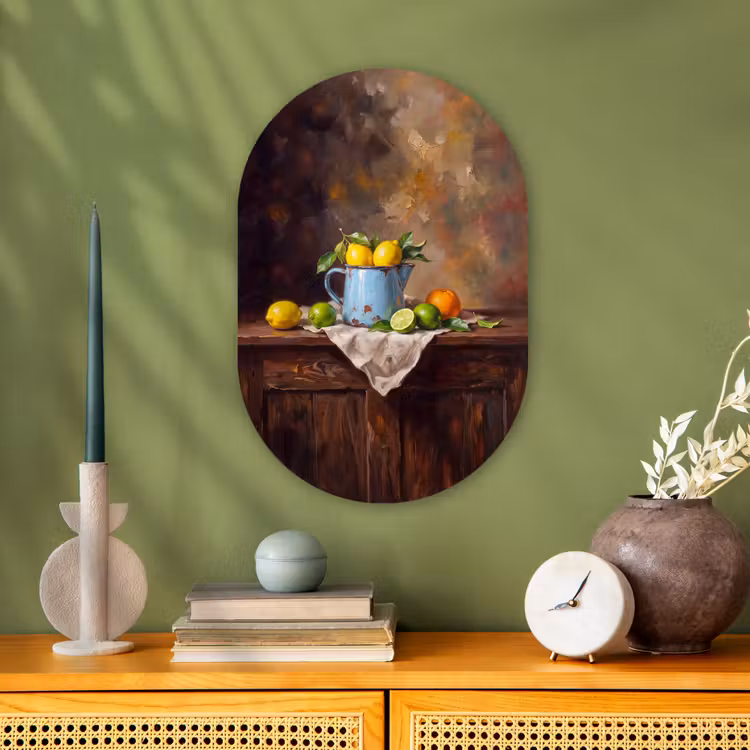 Oval - Plastic - Food - Still Life - Classical - Eten - Stilleven - Klassiek Wandcirkel Ovaal Forex klein