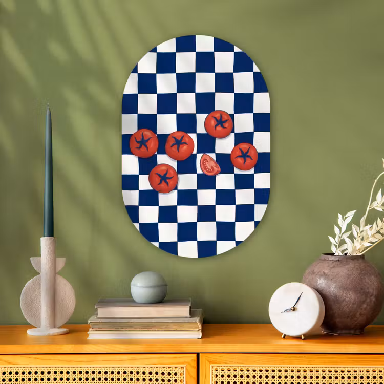 Eten - Tomaten - Keuken - Illustratie - Rood-Blauw Wandcirkel Ovaal Forex klein -sfeer2
