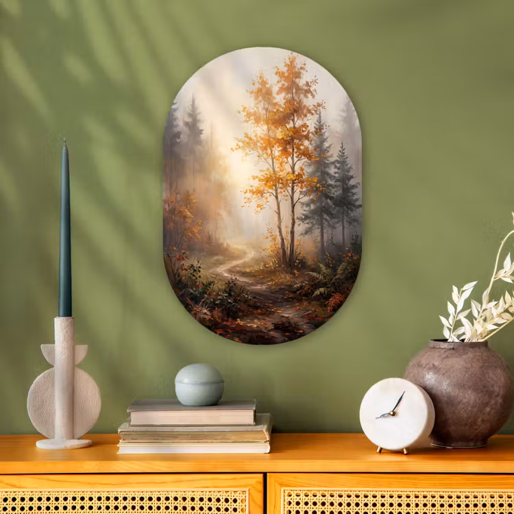 Bospad - Herfstbladeren - Natuur - Schilderachtig - Oranje Wandcirkel Ovaal Forex klein -sfeer2