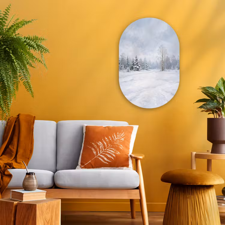 Bospad - Dennen - Sneeuw - Winter - Rustgevend Wandcirkel Ovaal Forex klein -sfeer4
