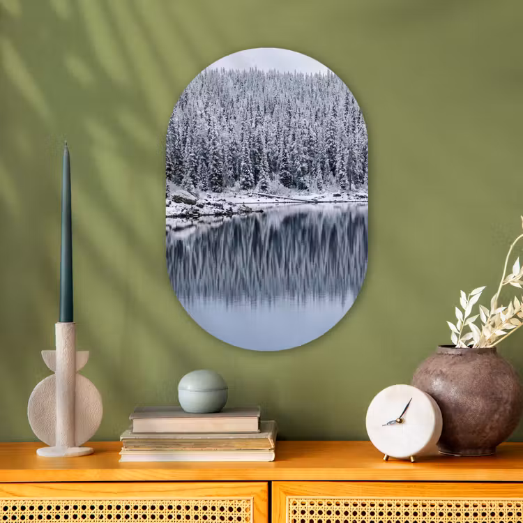 Bos - Reflectie - Meer - Winter - Serene Wandcirkel Ovaal Forex klein -sfeer2
