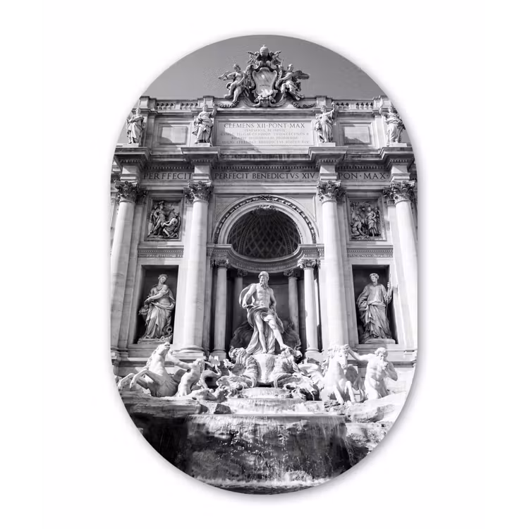 Fontein - Beelden - Architectuur - Zwart-wit Wandcirkel Ovaal Forex klein -3d