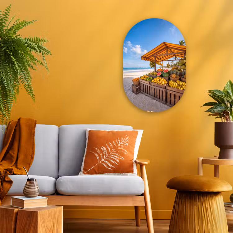 Oval - Plastic - Fruit - Beach - Tropical - Fruit - Strand - Tropisch Wandcirkel Ovaal Forex klein