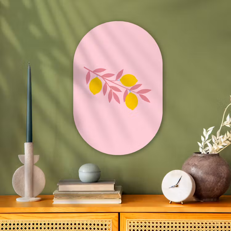 Fruit - Tak - Natuur - Abstract - Roze Wandcirkel Ovaal Forex klein -sfeer2