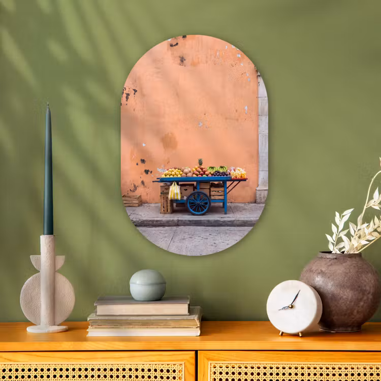 Oval - Plastic - Fruit - Cart - Street - Fruit - Kar - Straat Wandcirkel Ovaal Forex klein
