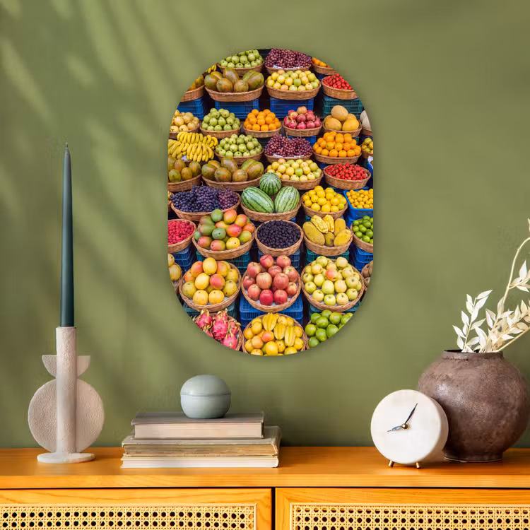 Oval - Plastic - Fruit - Market - Colorful - Fruit - Markt - Kleurrijk Wandcirkel Ovaal Forex klein