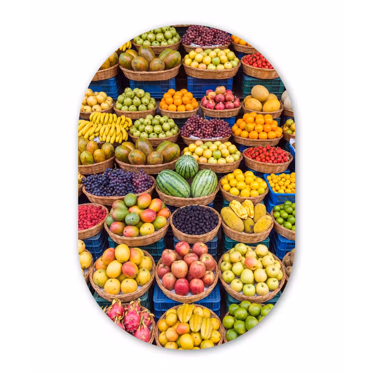Oval - Plastic - Fruit - Market - Colorful - Fruit - Markt - Kleurrijk Wandcirkel Ovaal Forex klein
