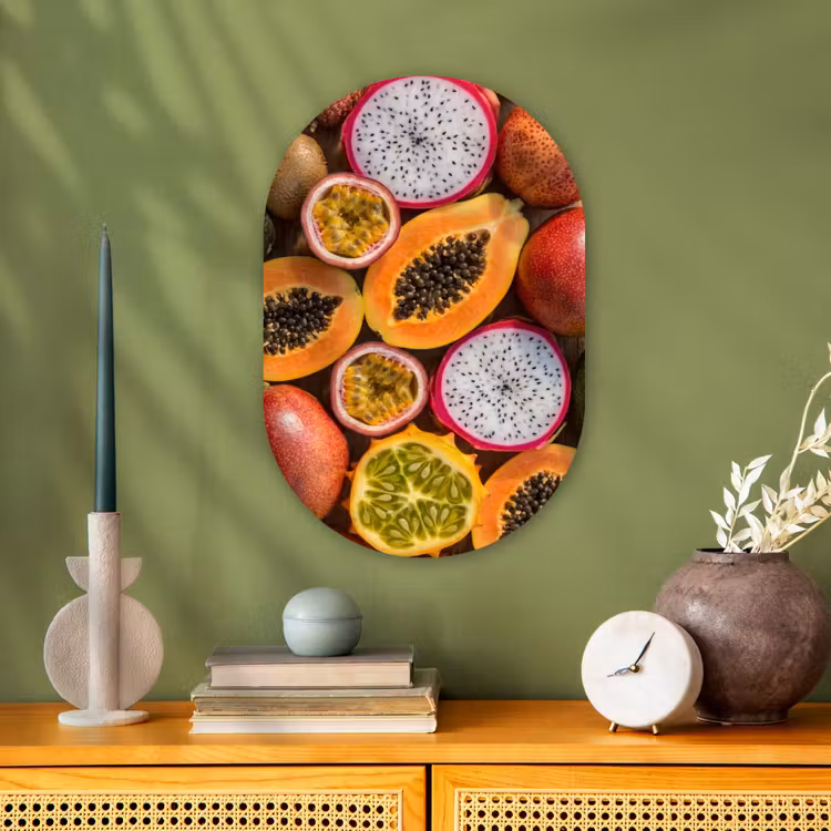 Fruit - Geopend - Tropisch - Eten - Kleurrijk Wandcirkel Ovaal Forex klein -sfeer2
