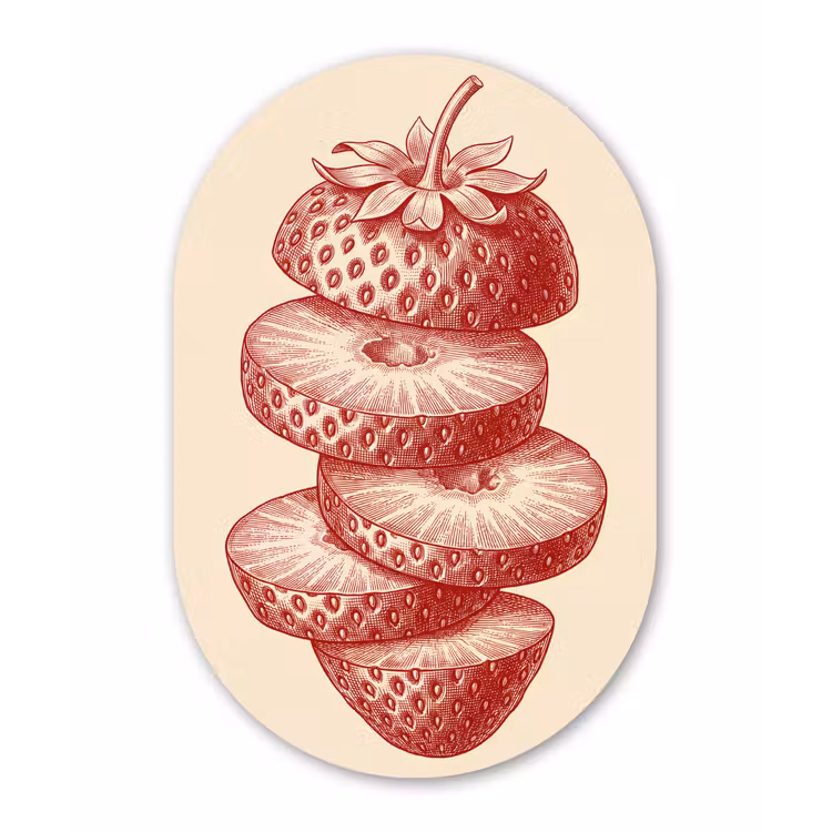 Fruit - Gesneden - Illustratie - Rood - Vintage Wandcirkel Ovaal Forex klein -3d