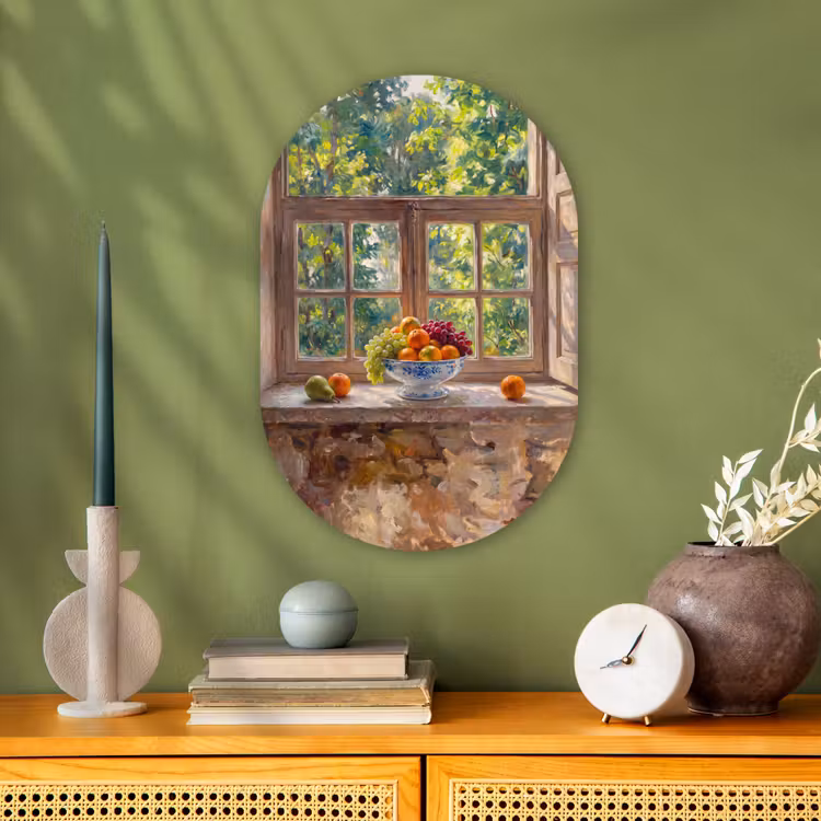 Oval - Plastic - Fruit - Windowsill - Nature - Fruit - Vensterbank - Natuur Wandcirkel Ovaal Forex klein