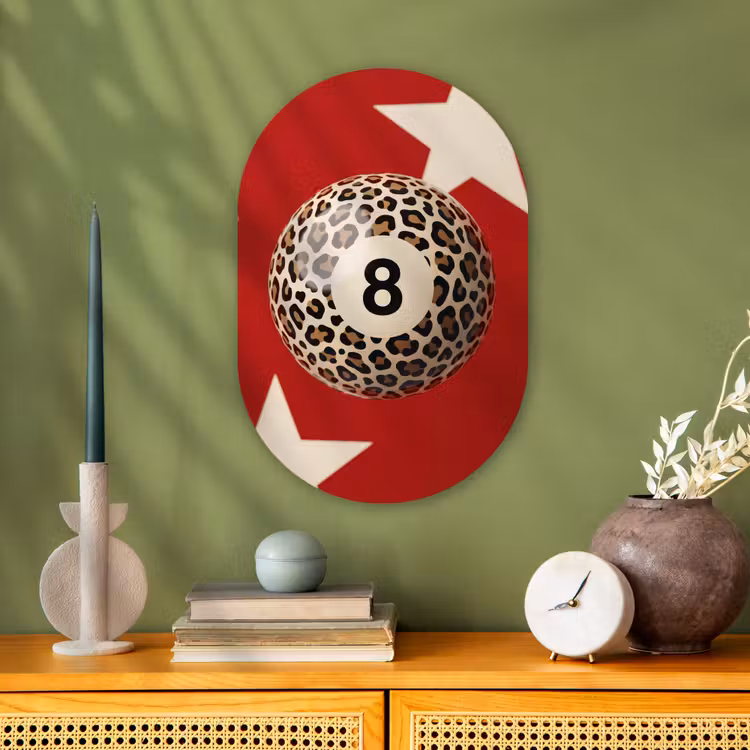 Spel - Dierenprint - Nummer 8 - Modern - Rood Wandcirkel Ovaal Forex klein -sfeer2