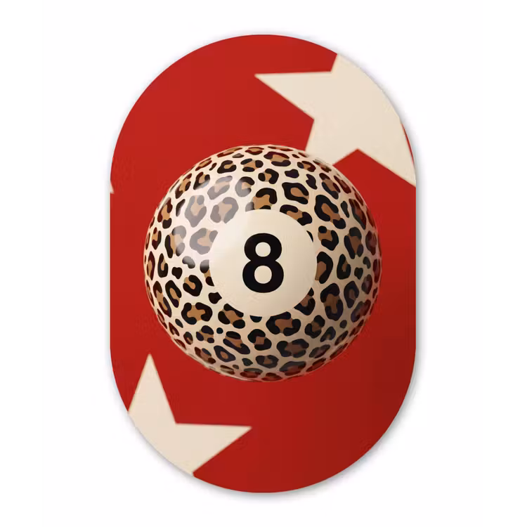 Spel - Dierenprint - Nummer 8 - Modern - Rood Wandcirkel Ovaal Forex klein -3d