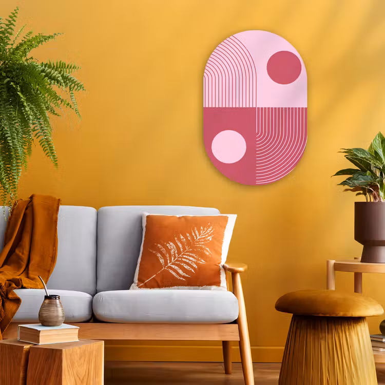 Geometrie - Patroon - Abstract - Roze - Modern Wandcirkel Ovaal Forex klein -sfeer4