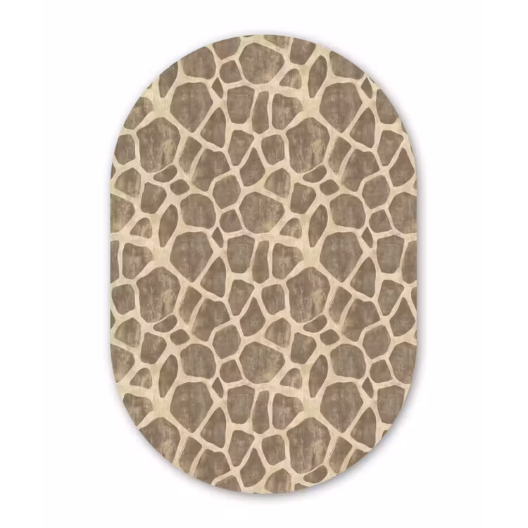 Giraf - Patroon - Beige - Bruin Wandcirkel Ovaal Forex klein 630 -3d