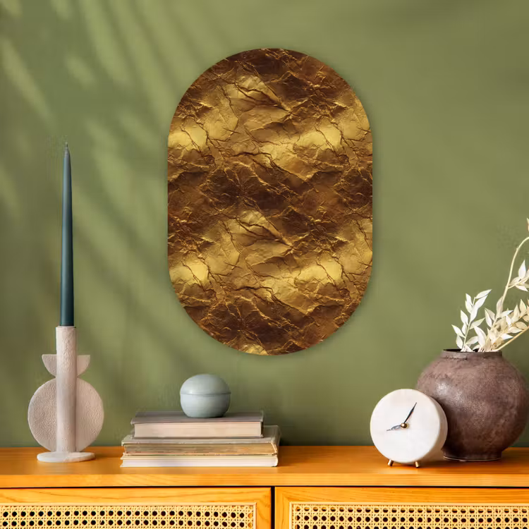 Bladgoud - Textuur  - Goud Wandcirkel Ovaal Forex klein 630 -sfeer2