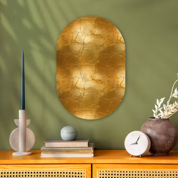 Bladgoud - Vintage - Textuur - Warm Goud Wandcirkel Ovaal Forex klein 630 -sfeer2