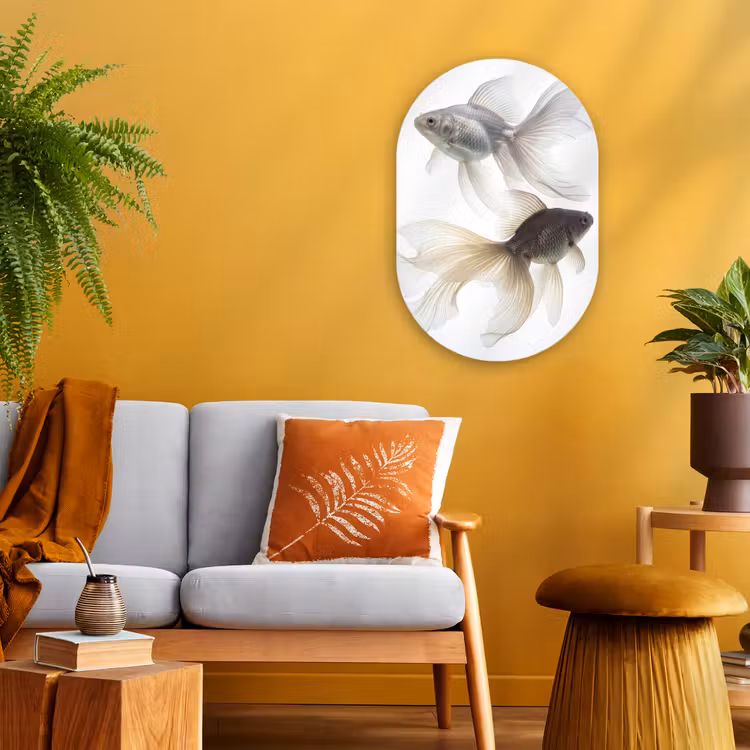 Goudvissen - Modern - Wit Wandcirkel Ovaal Forex klein -sfeer4