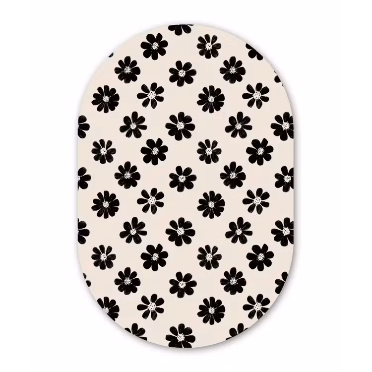 Grafisch - Madeliefjes - Zwart - Beige Wandcirkel Ovaal Forex klein 630 -3d