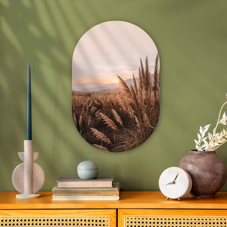 Gras - Veld - Zon - Natuur Wandcirkel Ovaal Forex klein -sfeer2