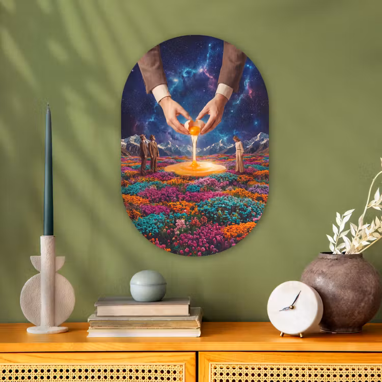 Oval - Plastic - Hands - Egg - Surrealism - Handen - Ei - Surrealisme Wandcirkel Ovaal Forex klein