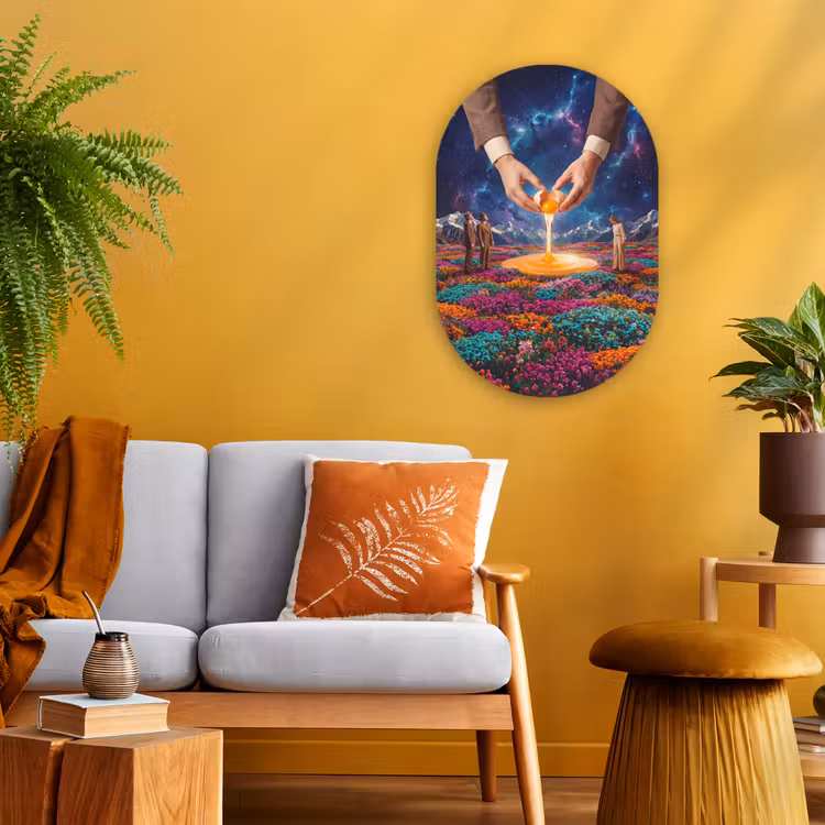 Oval - Plastic - Hands - Egg - Surrealism - Handen - Ei - Surrealisme Wandcirkel Ovaal Forex klein
