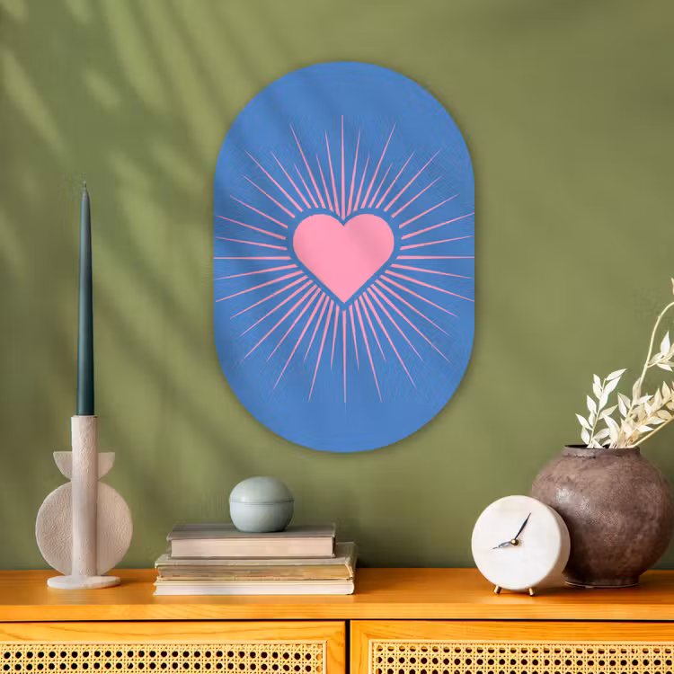 Hart - Stralen - Liefde - Modern - Roze Wandcirkel Ovaal Forex klein -sfeer2