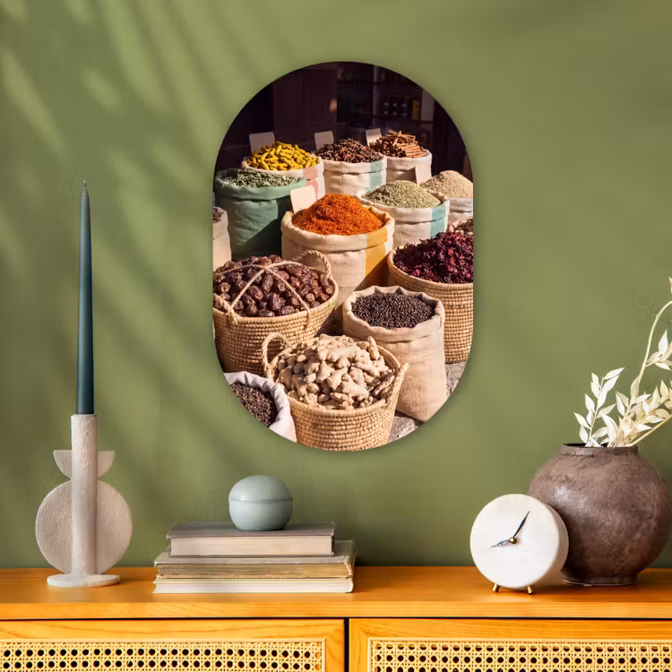 Oval - Plastic - Herbs - Market - Colorful - Kruiden - Markt - Kleurrijk Wandcirkel Ovaal Forex klein