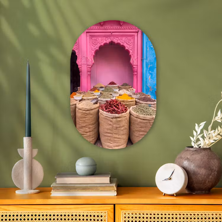 Oval - Plastic - Herbs - Market - Pink - Kruiden - Markt - Roze Wandcirkel Ovaal Forex klein