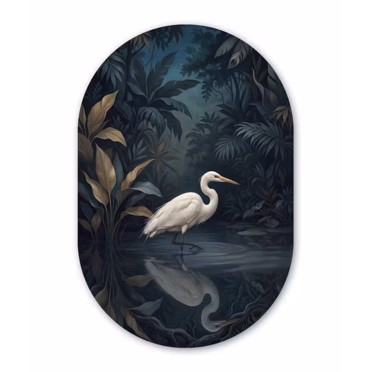 Reiger - Water - Natuur - Modern - Wit Wandcirkel Ovaal Forex klein -3d