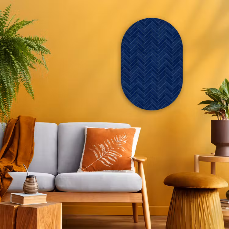 Visgraat - Wandtegel - Donkerblauw - Navy Blue Wandcirkel Ovaal Forex klein 630 -sfeer4