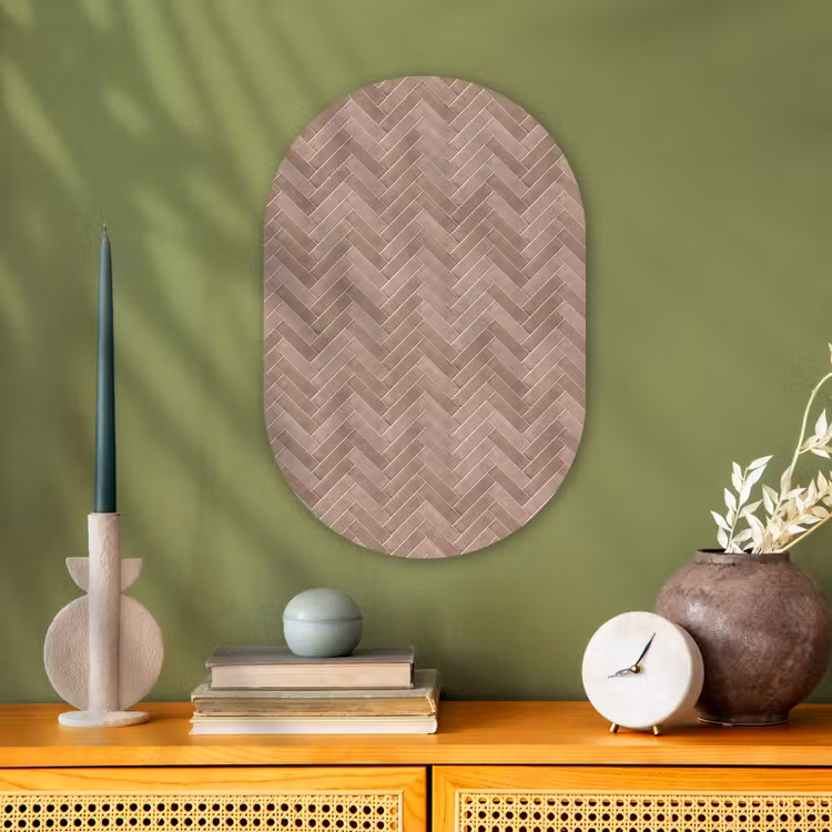 Visgraat - Wandtegel - Oudroze - Terracotta Wandcirkel Ovaal Forex klein 630 -sfeer2