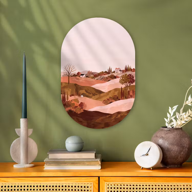 Heuvellandschap - Grafisch - Terracotta Wandcirkel Ovaal Forex klein -sfeer2