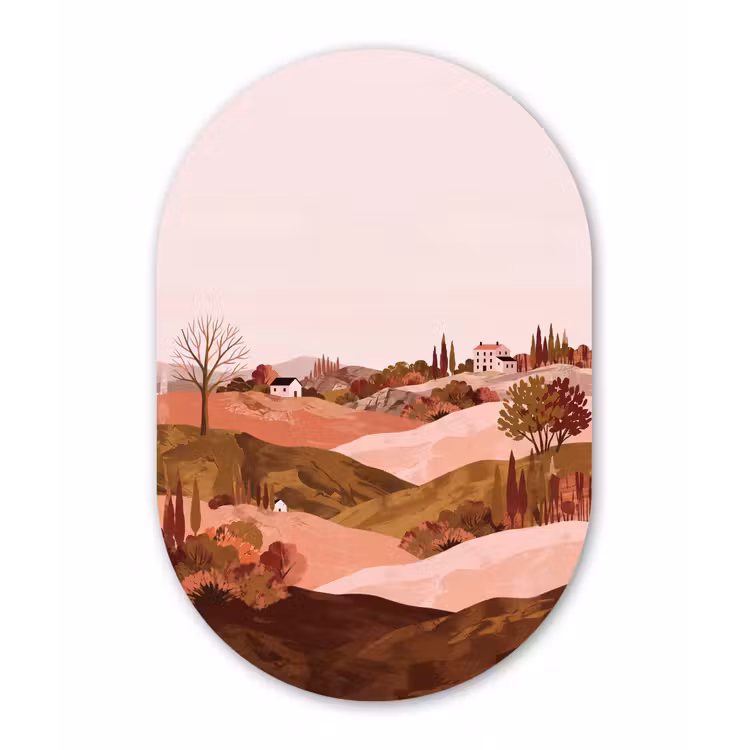 Heuvellandschap - Grafisch - Terracotta Wandcirkel Ovaal Forex klein -3d