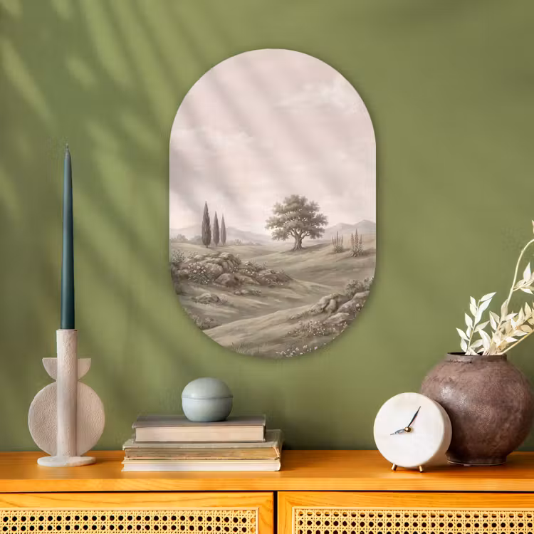 Heuvellandschap - Bomen - Natuur - Groen Wandcirkel Ovaal Forex klein -sfeer2