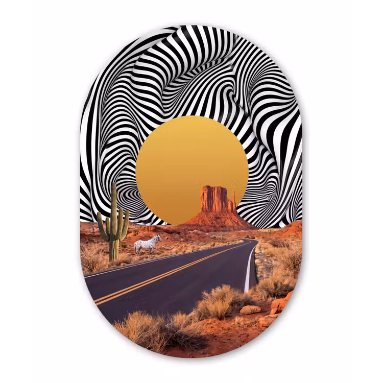 Oval - Plastic - Horse - Desert - Nature - Paard - Woestijn - Natuur Wandcirkel Ovaal Forex klein