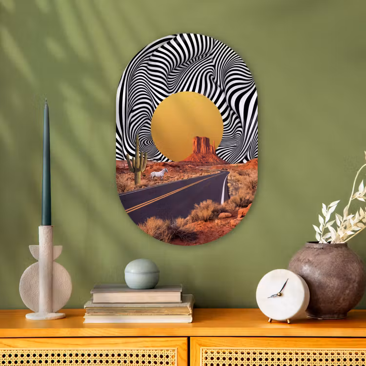 Oval - Plastic - Horse - Desert - Nature - Paard - Woestijn - Natuur Wandcirkel Ovaal Forex klein