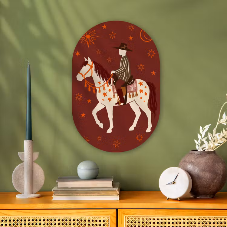 Paard - Ruiter - Sterren - Nacht - Illustratie Wandcirkel Ovaal Forex klein -sfeer2