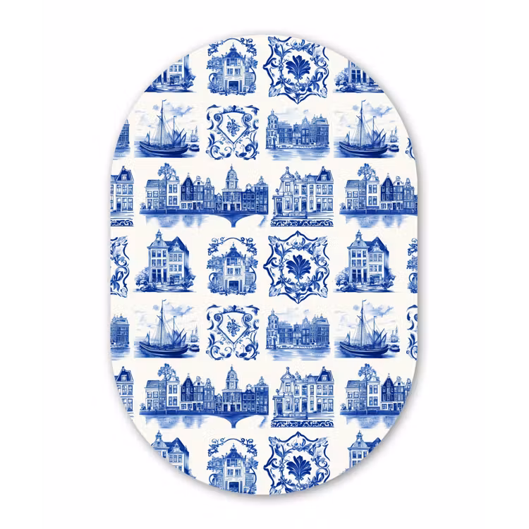 Huizen - Schepen - Blauw Wandcirkel Ovaal Forex klein 630 -3d