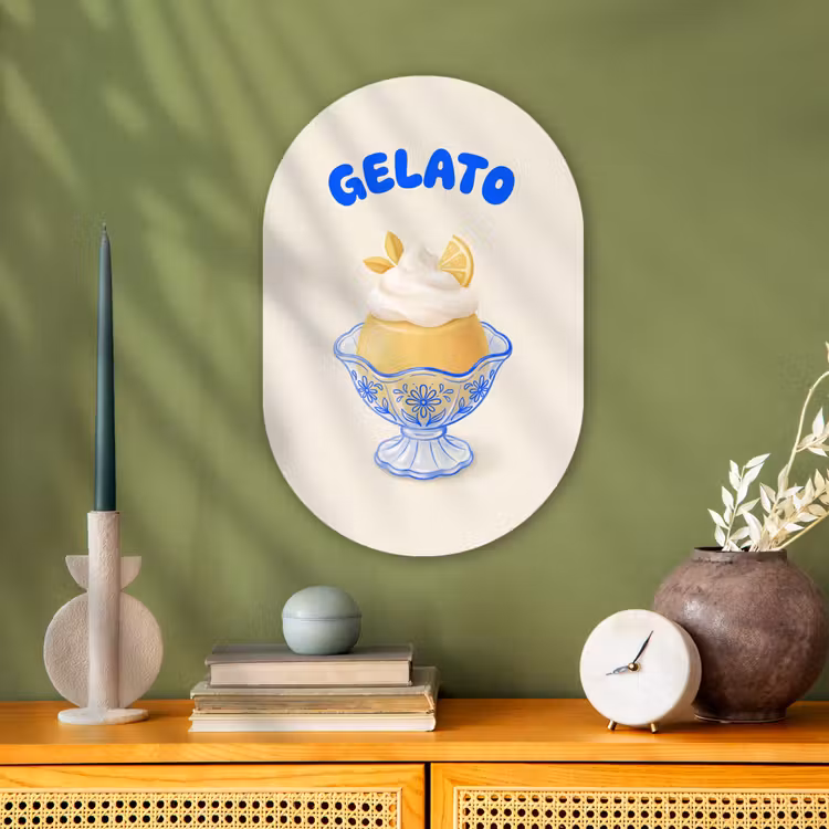 IJs - Citroen - Illustratie - Geel - Dessert Wandcirkel Ovaal Forex klein -sfeer2