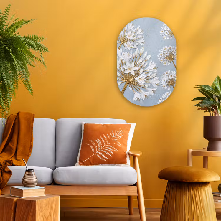 Illustratie - Bloemen - Blauw Wandcirkel Ovaal Forex klein -sfeer4