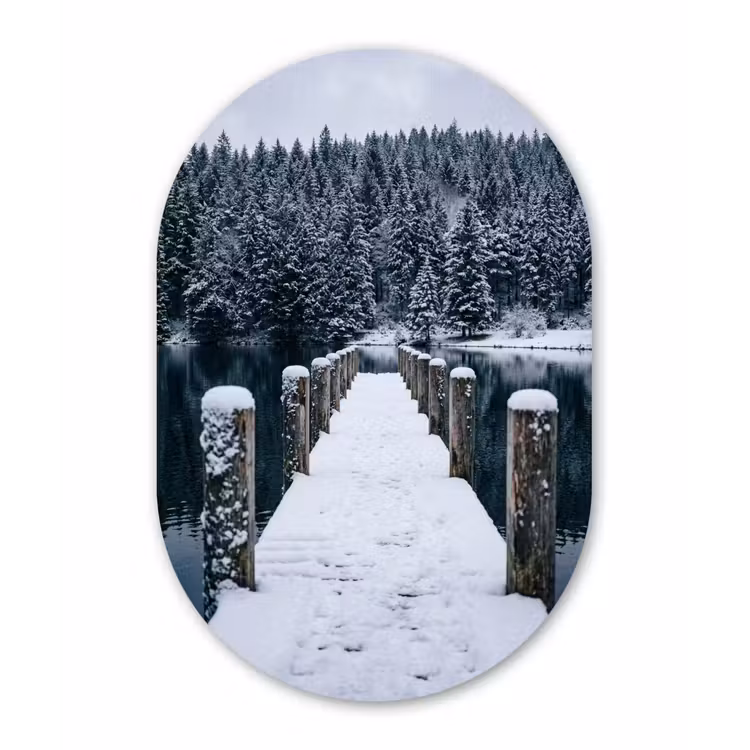 Steiger - Meer - Sneeuw - Bergen - Rustgevend Wandcirkel Ovaal Forex klein -3d