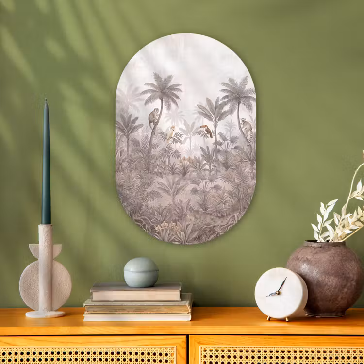 Jungle - Dieren - Palmbomen Wandcirkel Ovaal Forex klein -sfeer2