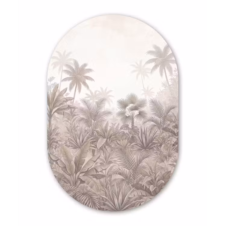 Jungle - Tropisch - Natuur -Vintage - Beige Wandcirkel Ovaal Forex klein -3d
