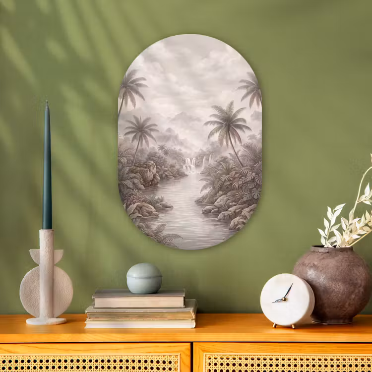 Jungle - Watervallen - Tropisch - Illustratie Wandcirkel Ovaal Forex klein -sfeer2