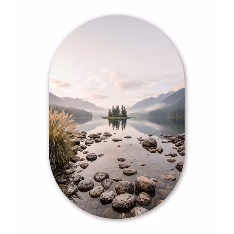 Meer - Bergen - Landschap - Groen Wandcirkel Ovaal Forex klein -3d