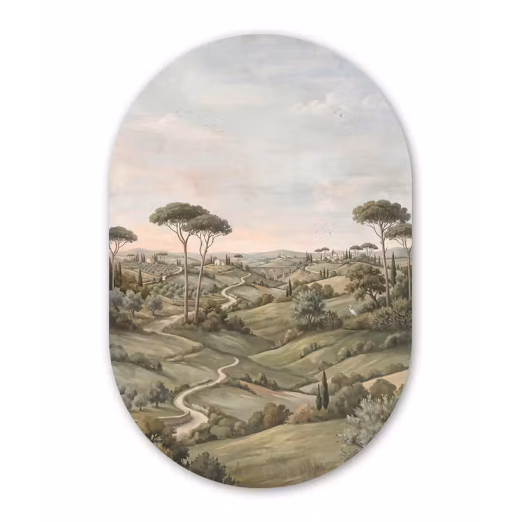 Landschap - Heuvels - Zandpad - Groen Wandcirkel Ovaal Forex klein -3d
